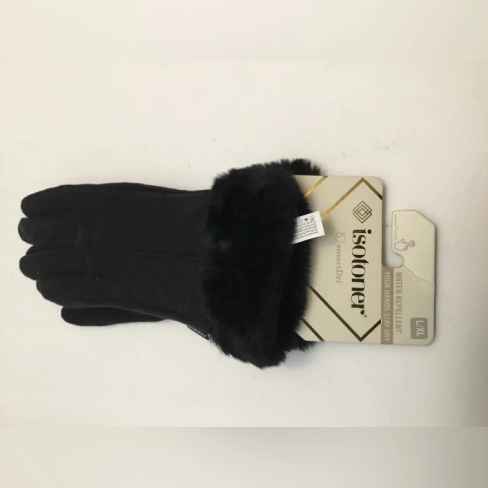 Isotoner Women's Luxurious Black Fur-Trimmed Gloves